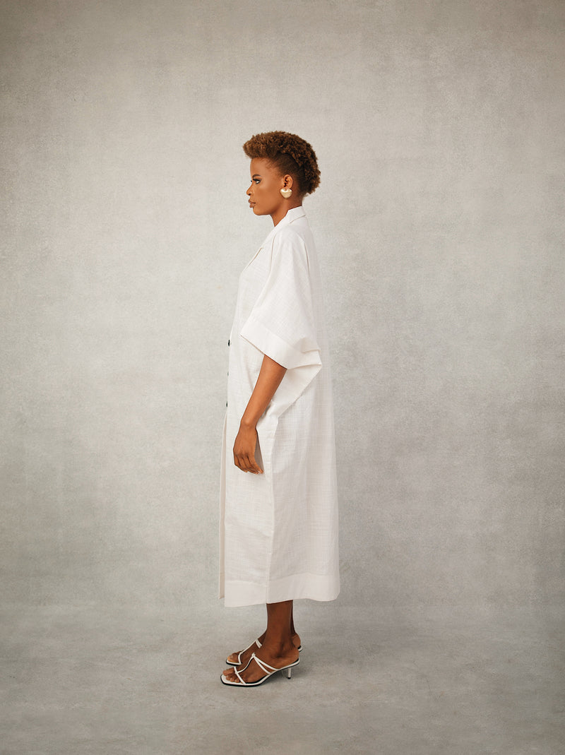 Maya Linen Kaftan Dress Black with White button/MRU15 Maya Linen Kaftan Dress Black with White button/MRU15