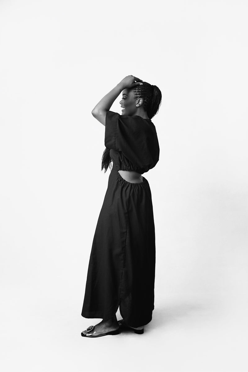 New Viva Cut-out Linen Dress Navy / S